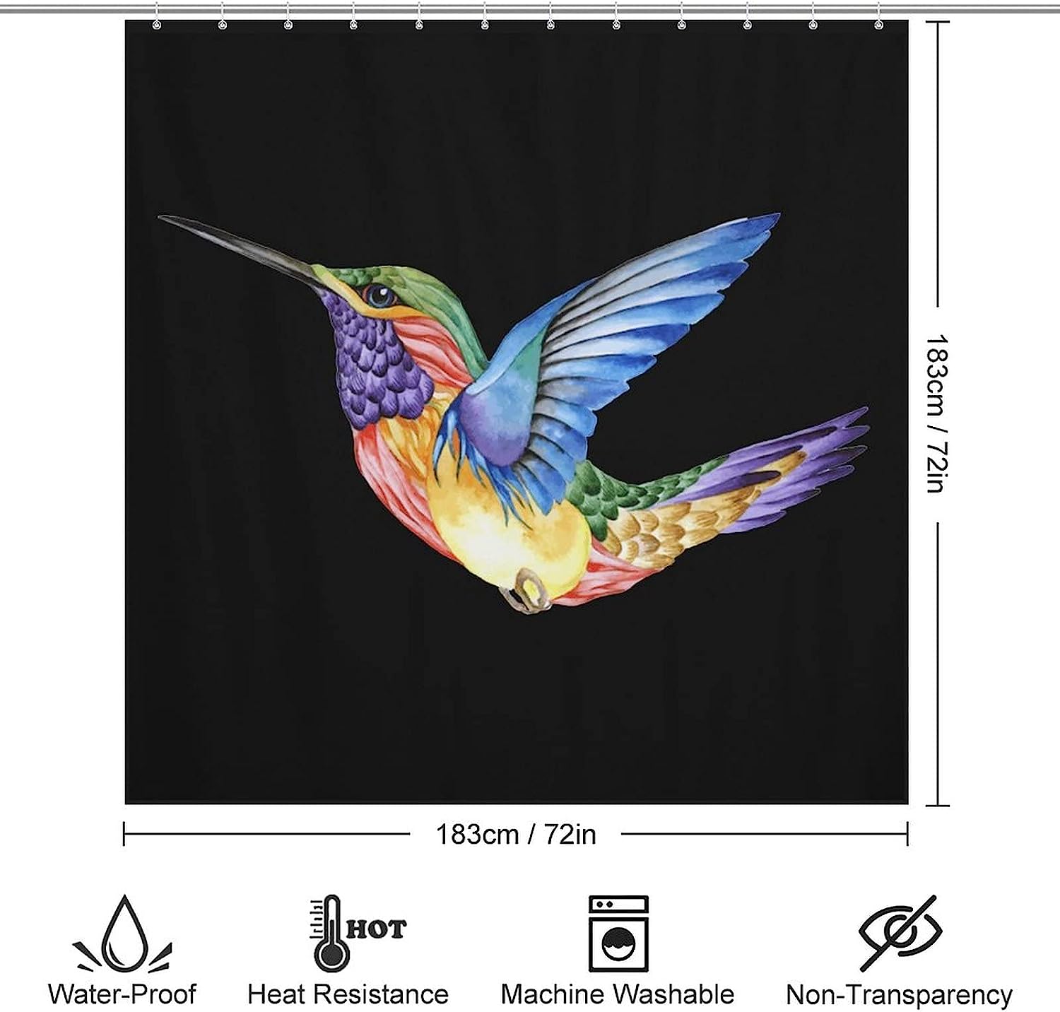 Trendy Modern Hummingbird Tattoo Shower Curtain For Bathroom Decor
