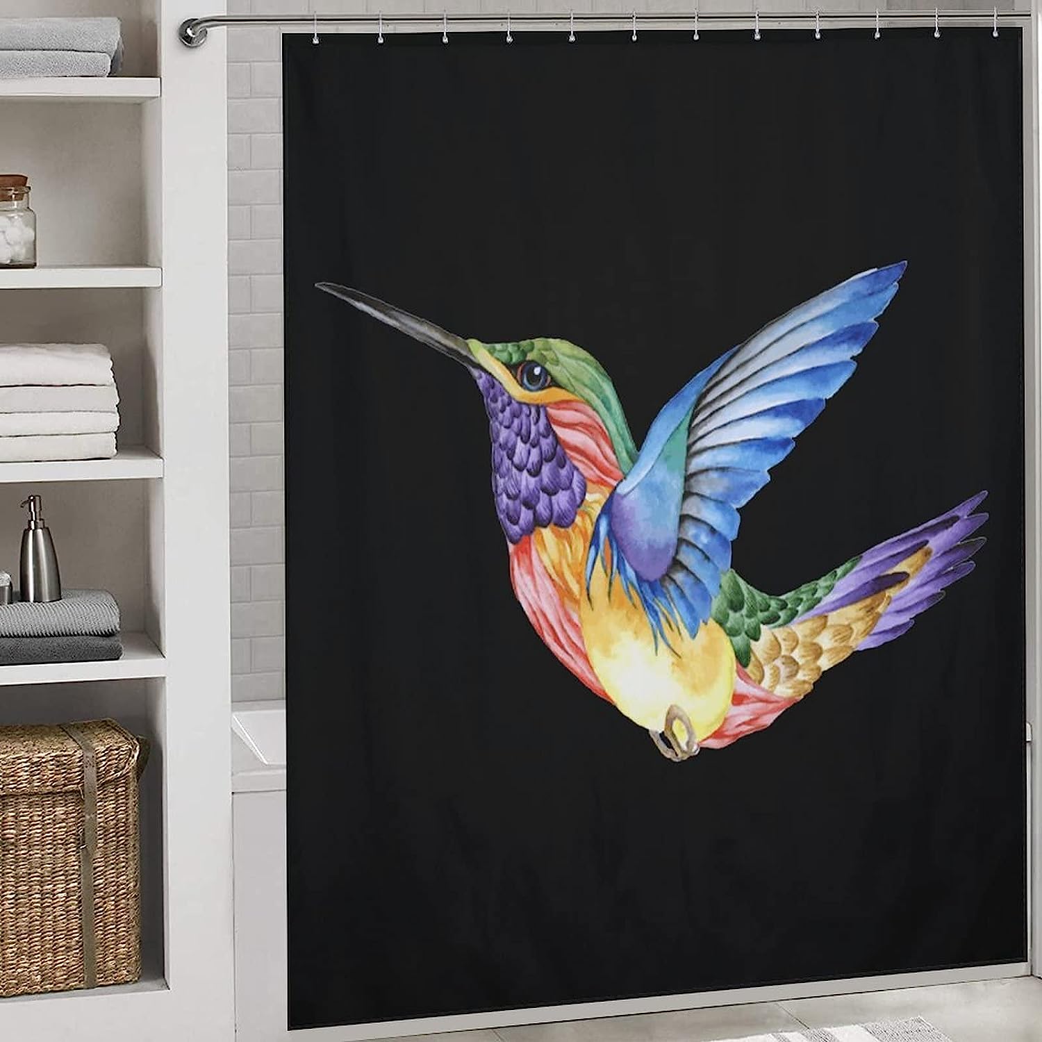 Trendy Modern Hummingbird Tattoo Shower Curtain For Bathroom Decor