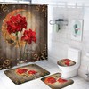 Trendy & Modern Red Rose Shower Curtain With Gold & Silver Moon Floral Print For Bathroom & Accessories
