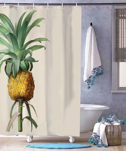 Trendy Natural Pineapple Fruit Pattern Shower Curtain for Bathroom Decor