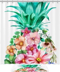 Trendy Pineapple and Floral Print Shower Curtain for a Chic Bathroom