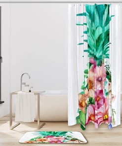 Trendy Pineapple and Floral Print Shower Curtain for a Chic Bathroom