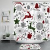 Trendy Red Check Plaid Star Elk Merry Christmas Shower Curtain for Bathroom Decor