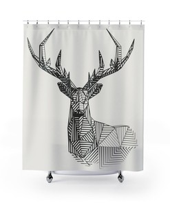 Trendy Rustic Shower Curtain With Deer And Reindeer Print For Fashion-Forward Bathrooms