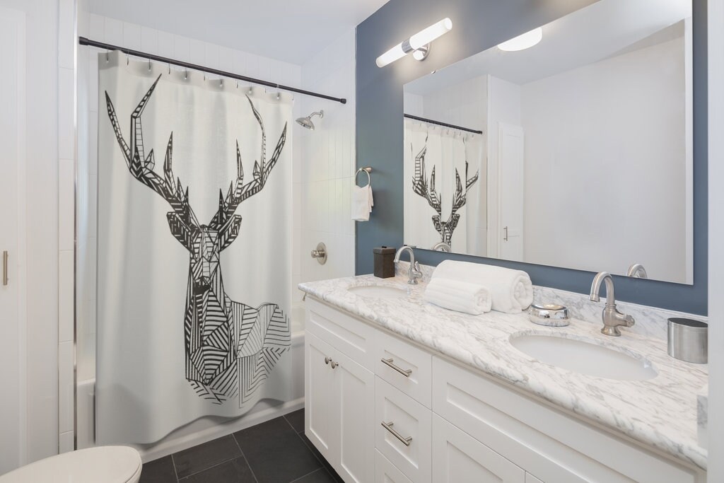 Trendy Rustic Shower Curtain With Deer And Reindeer Print For Fashion-Forward Bathrooms - Image 2