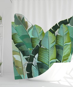 Trendy Tropical Botanical Shower Curtain With Banana Leaf Print, Perfect Home Decor Gift