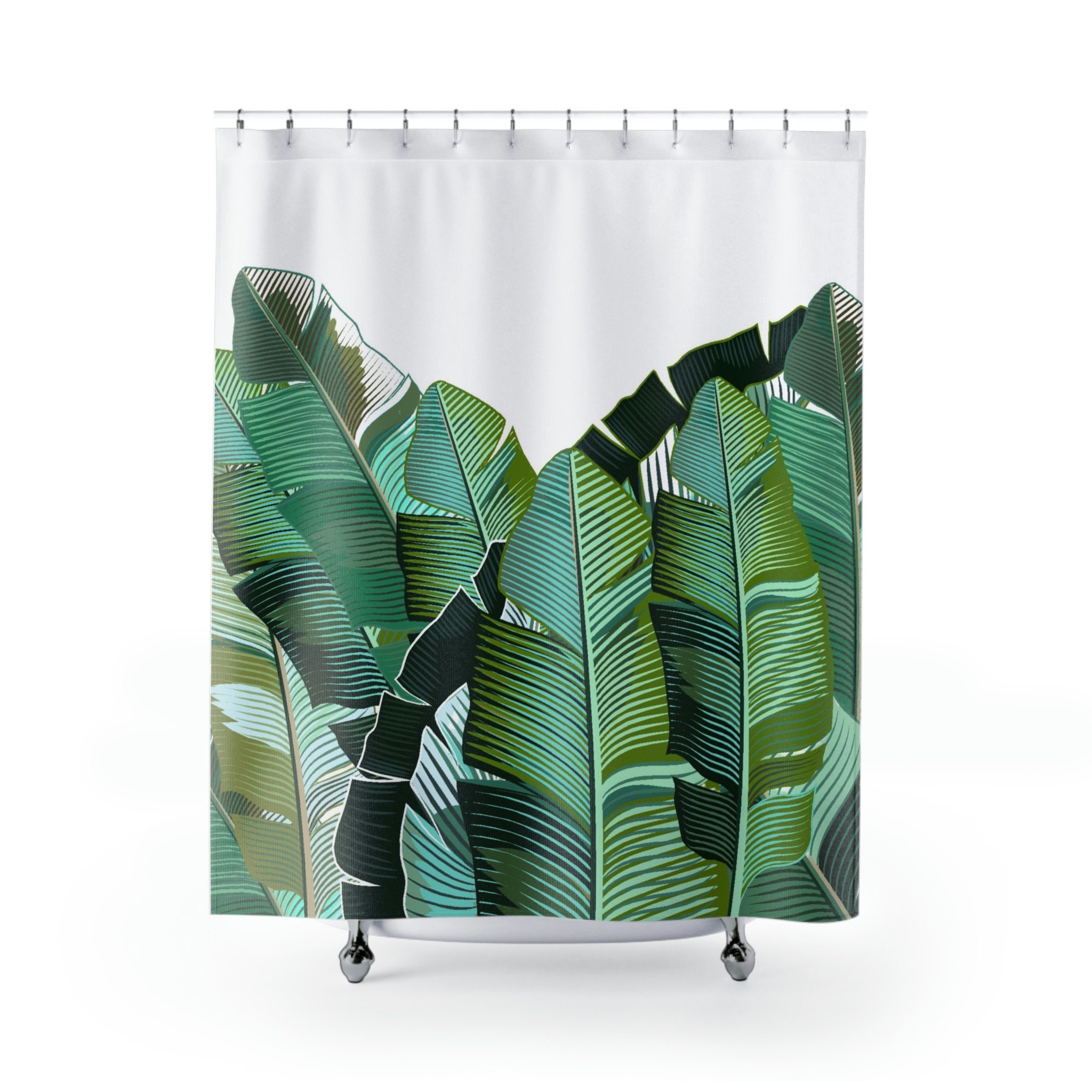 Trendy Tropical Botanical Shower Curtain With Banana Leaf Print, Perfect Home Decor Gift - Image 2