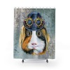 Tri Color Watercolor Steampunk Guinea Pig Theme Bathroom Shower Curtain 