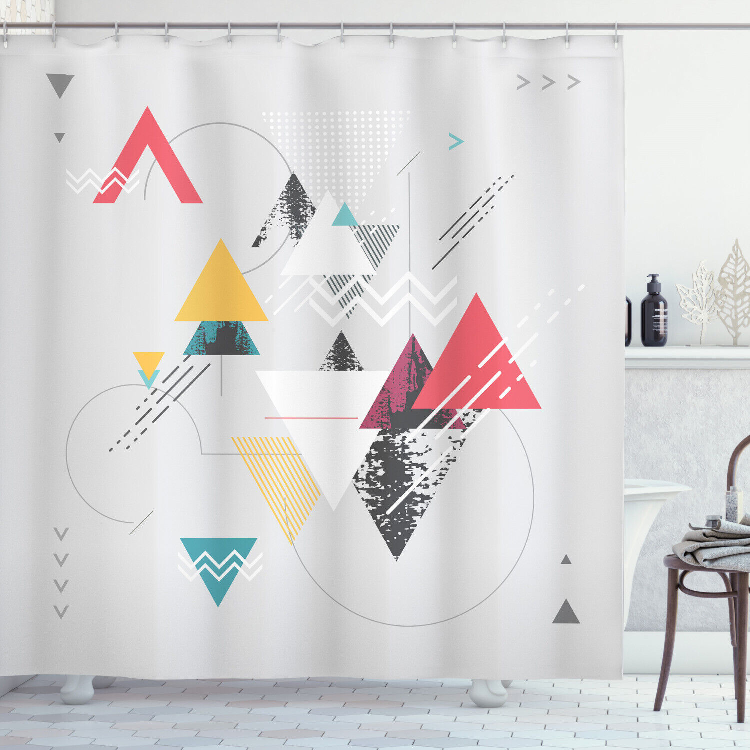Triangle Geometric Print Shower Curtain For Chic Bathroom Decor