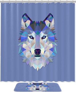 Triangle Wolf Head Print Waterproof Colorful Shower Curtain For Statement-Making Bathroom Decorr
