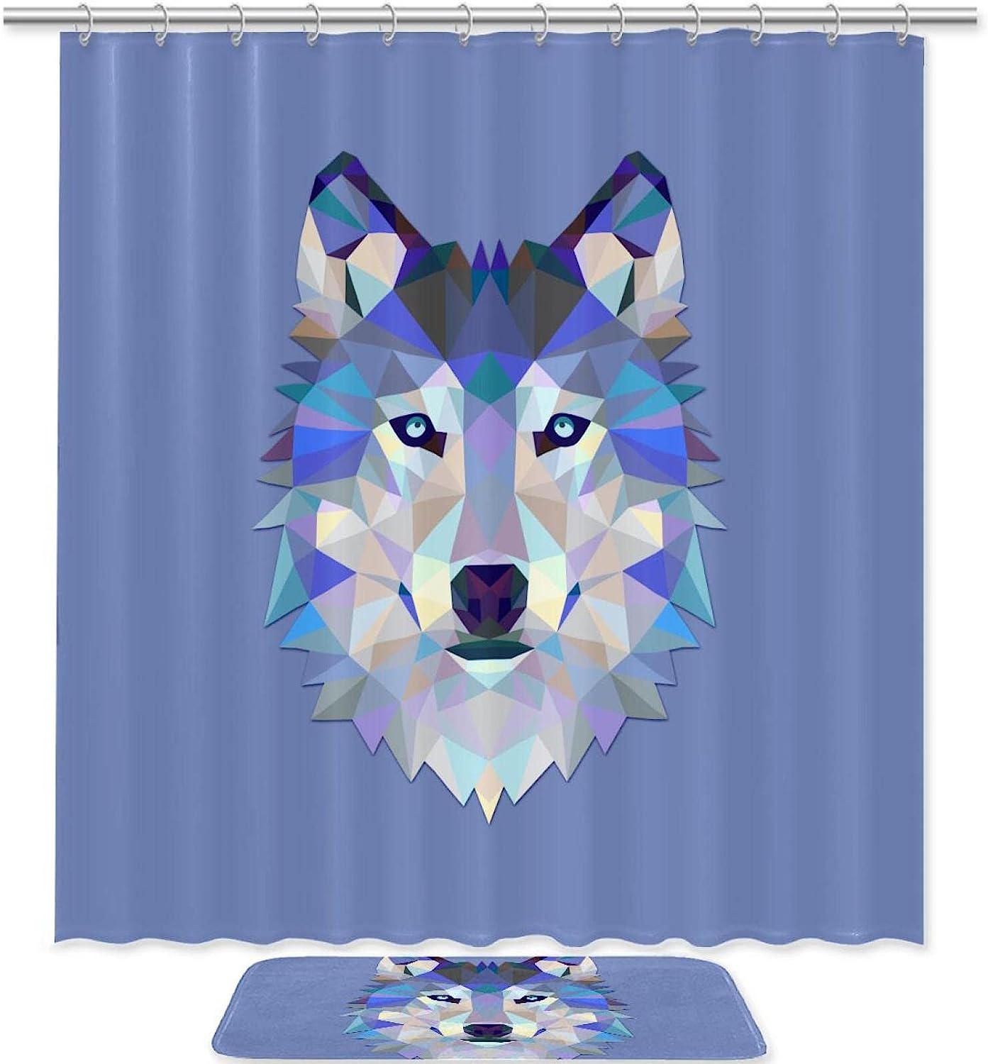 Triangle Wolf Head Print Waterproof Colorful Shower Curtain For Statement-Making Bathroom Decorr