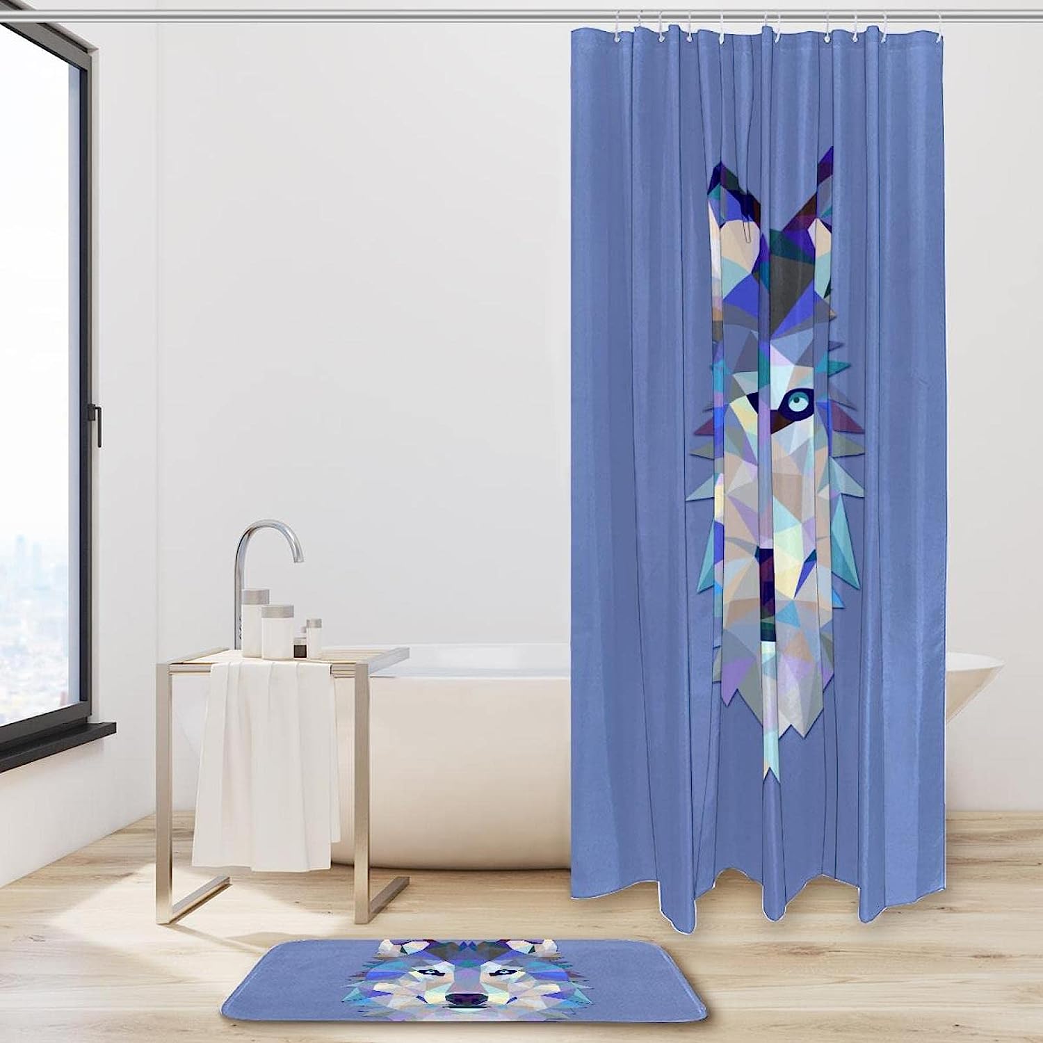 Triangle Wolf Head Print Waterproof Colorful Shower Curtain For Statement-Making Bathroom Decorr - Image 2