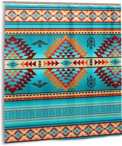 Tribal Aztec Pattern Shower Curtain For Ethnic Bathroom Decor.