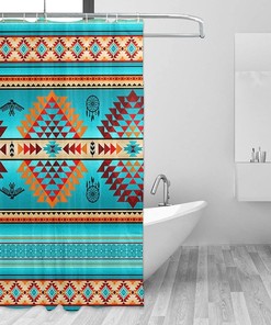 Tribal Aztec Pattern Shower Curtain For Ethnic Bathroom Decor.