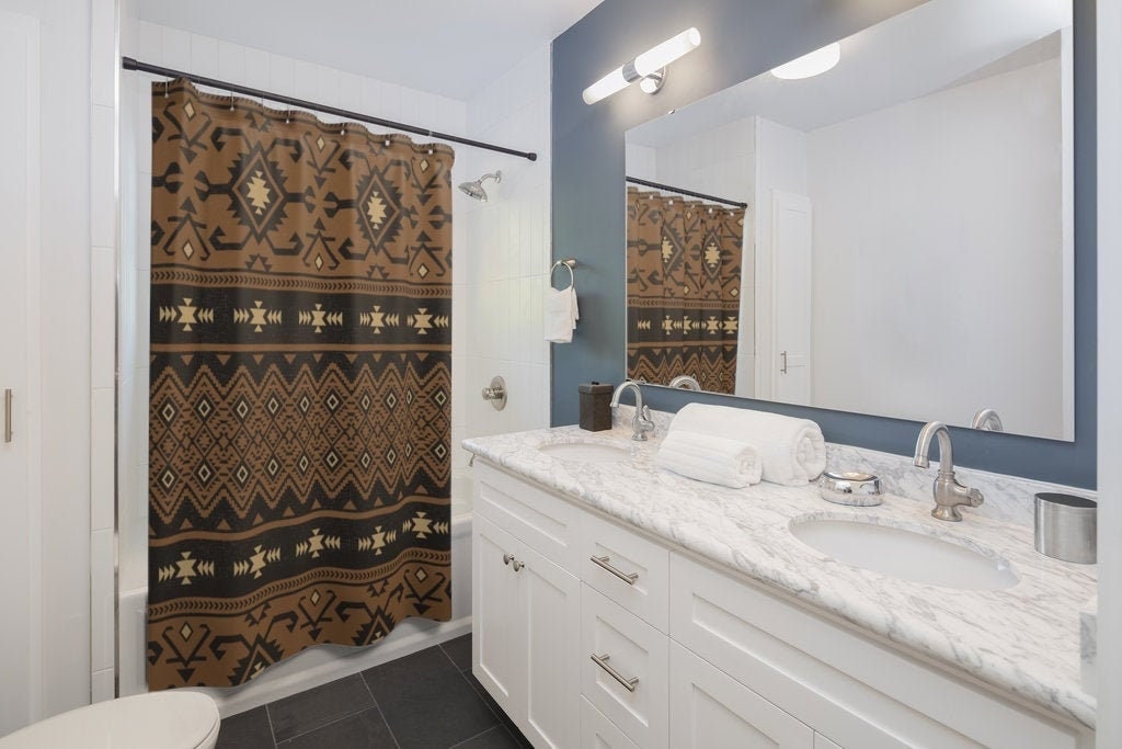 Tribal Brown and Black Shower Curtain - Native American Bathroom Decor
