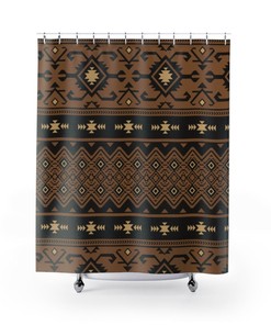 Tribal Brown and Black Shower Curtain - Native American Bathroom Decor