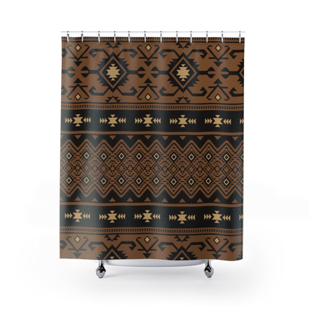 Tribal Brown and Black Shower Curtain - Native American Bathroom Decor