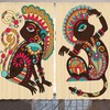 Tribal Monkey Tailed Posing Animal Curtains, Living Room Bedroom Window Drapes 2 Panel Set