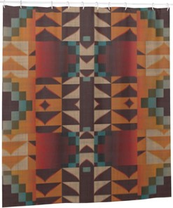 Tribal Mosaic Southwest Shower Curtain, Water-resistant Fabric Bathroom Decor with Native American Ethnic Design