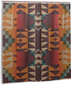 Tribal Mosaic Southwest Shower Curtain, Water-resistant Fabric Bathroom Decor with Native American Ethnic Design