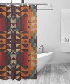 Tribal Mosaic Southwest Shower Curtain, Water-resistant Fabric Bathroom Decor with Native American Ethnic Design