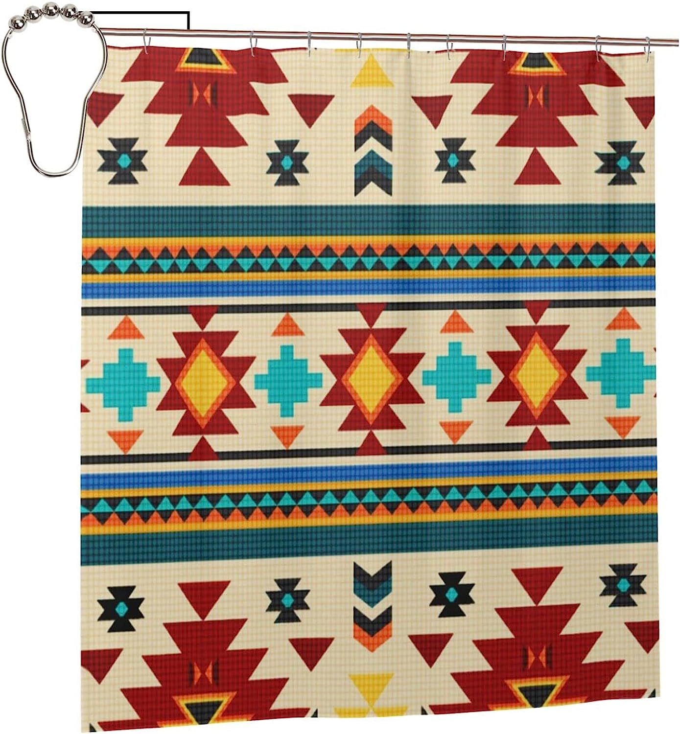 Tribal Native American Indian Pattern Shower Curtain For Ethnic Bathroom Decor.