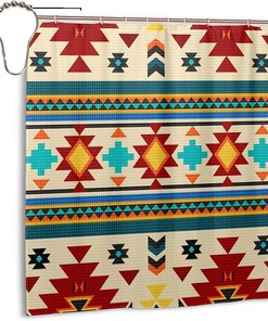 Tribal Native American Indian Pattern Shower Curtain For Ethnic Bathroom Decor.