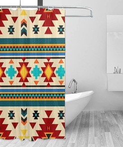 Tribal Native American Indian Pattern Shower Curtain For Ethnic Bathroom Decor.
