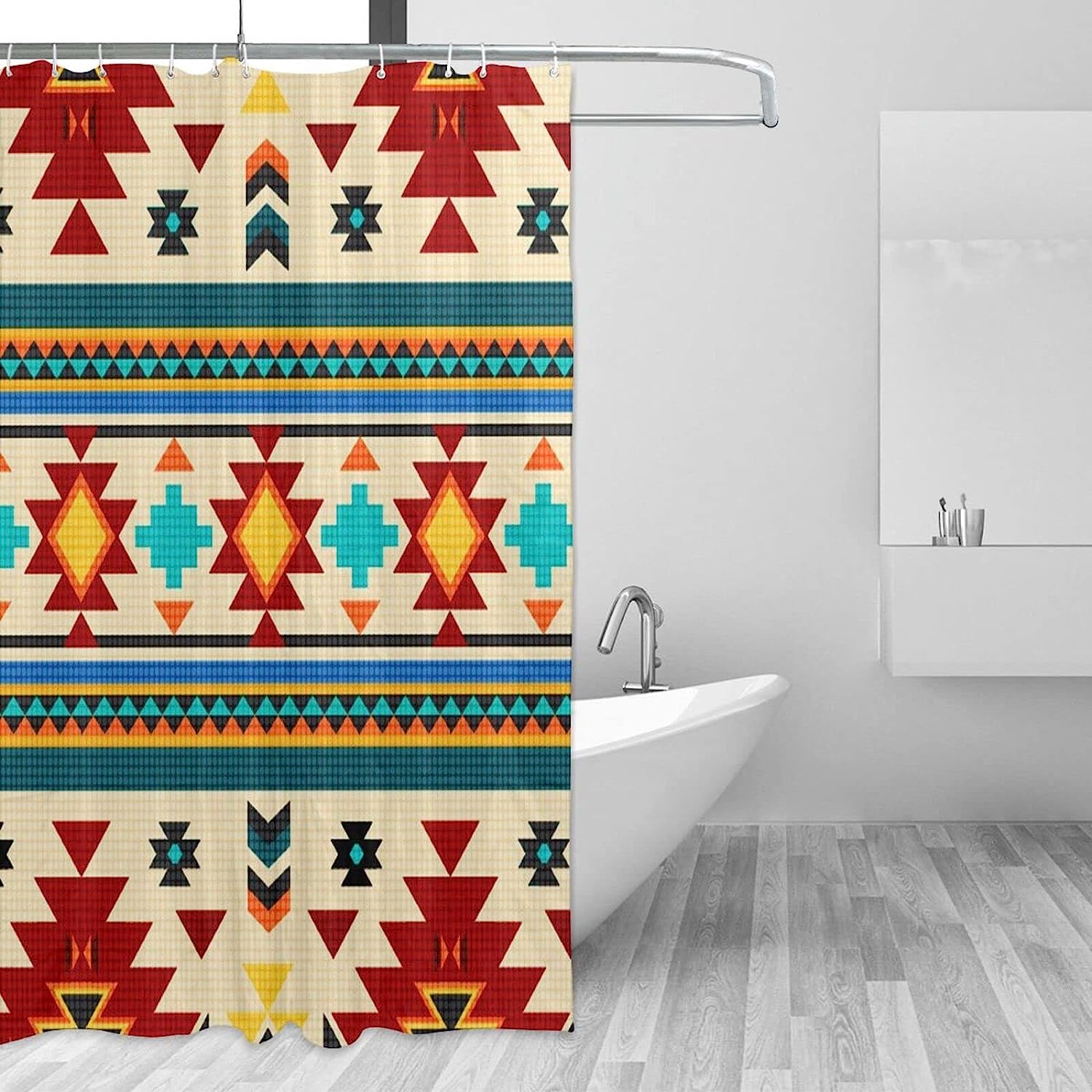 Tribal Native American Indian Pattern Shower Curtain For Ethnic Bathroom Decor.