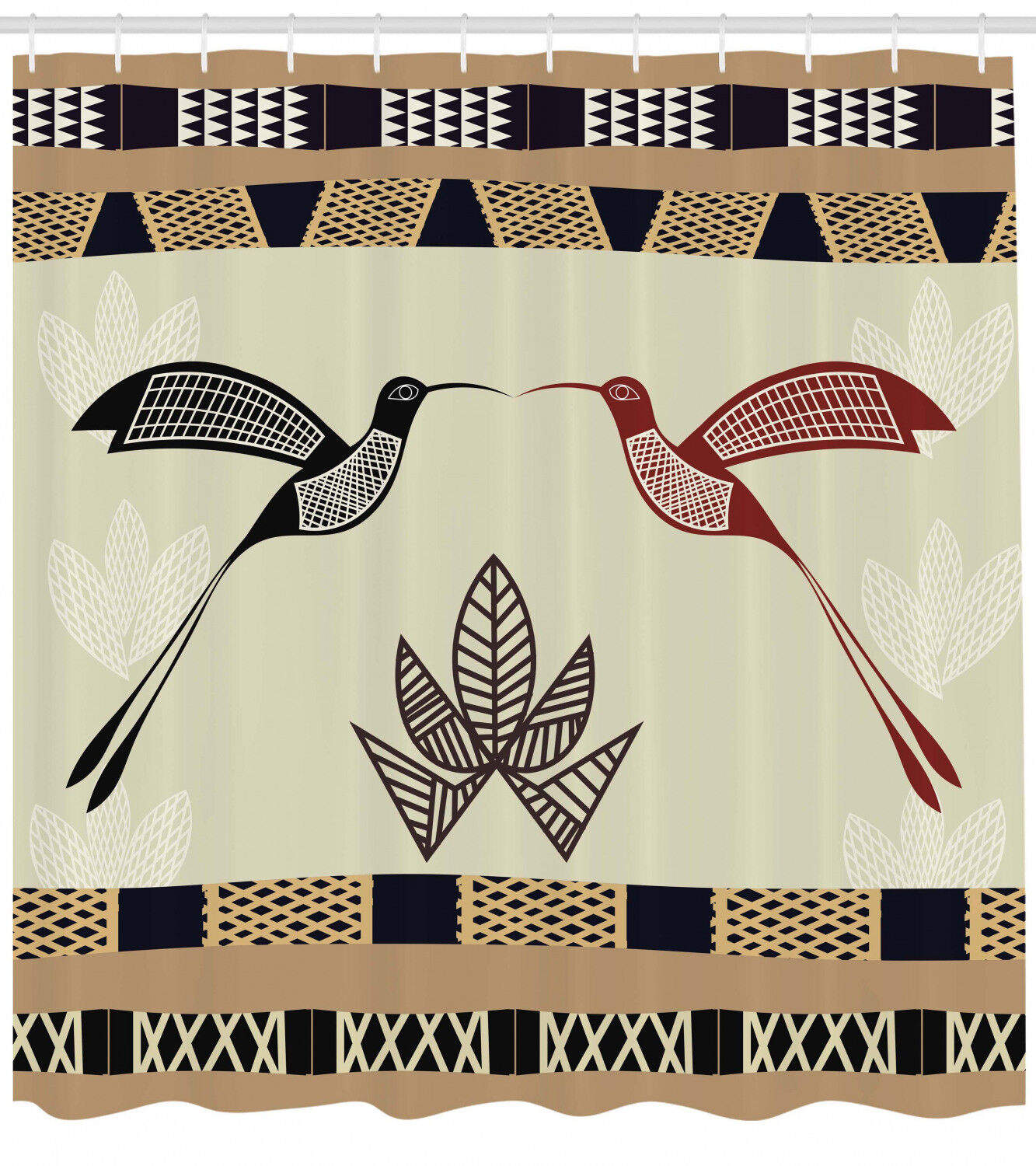 Tribal Pattern Art Print Shower Curtain with Image of Bamboo and Hummingbirds by Ikfashoni