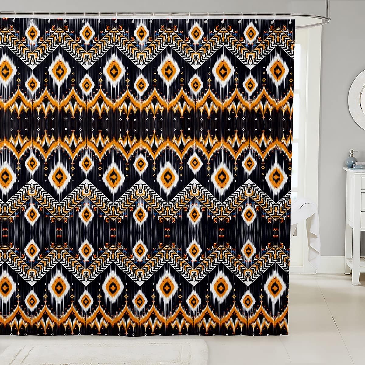 Tribal Shower Stall Curtain Set For Kids Boys And Girls With Boho Geometric Stripes