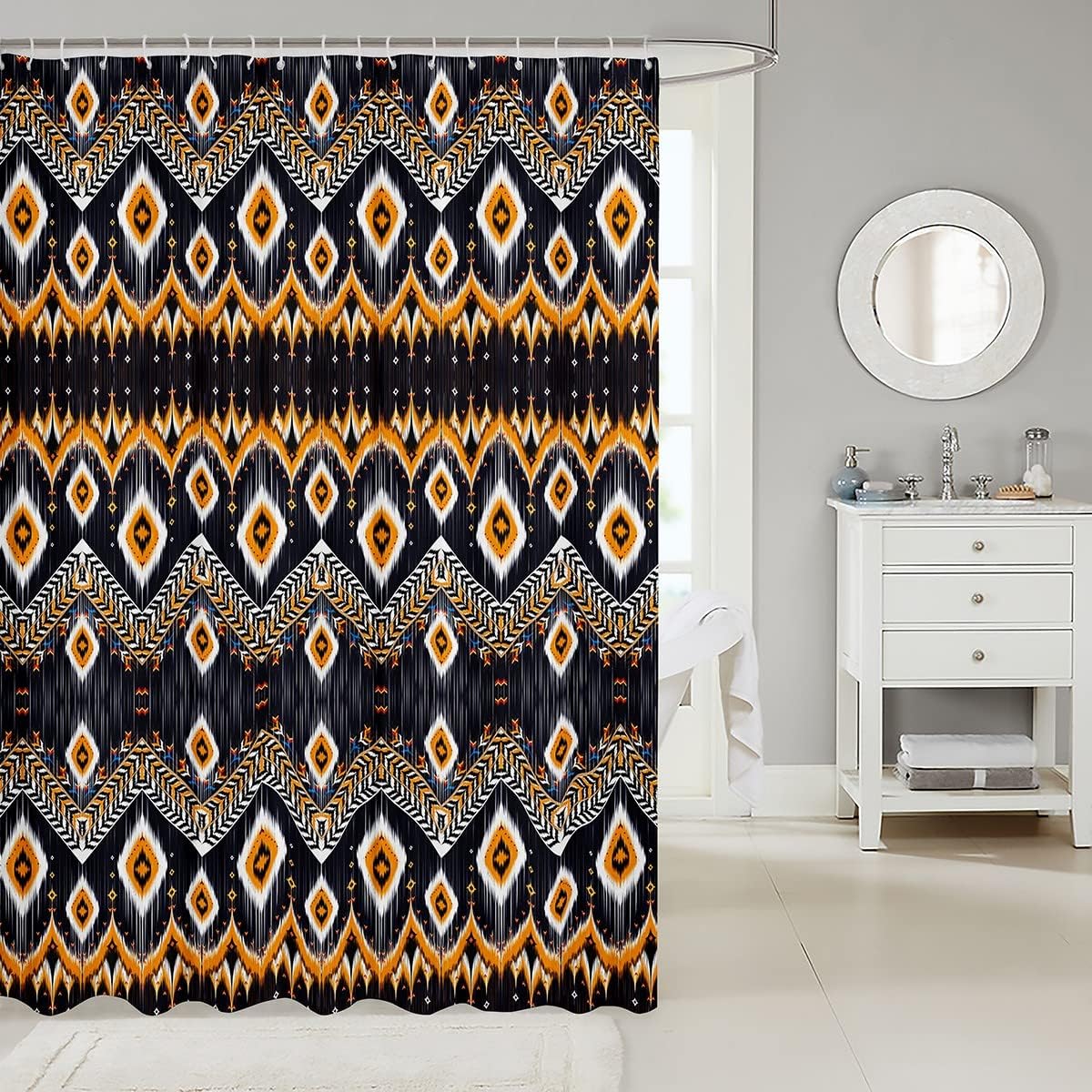 Tribal Shower Stall Curtain Set For Kids Boys And Girls With Boho Geometric Stripes - Image 2