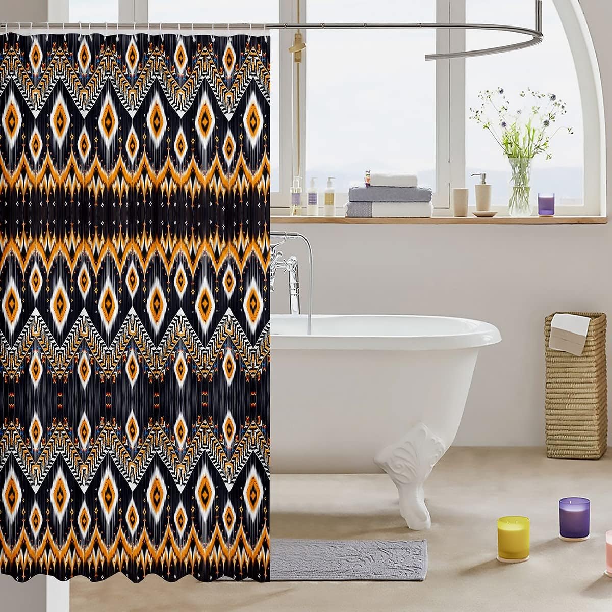 Tribal Shower Stall Curtain Set For Kids Boys And Girls With Boho Geometric Stripes - Image 3