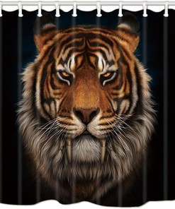 Tribal Tiger Head Fabric Shower Curtain for Wildlife Bathroom Decor