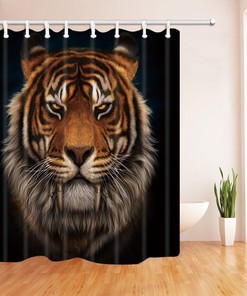 Tribal Tiger Head Fabric Shower Curtain for Wildlife Bathroom Decor