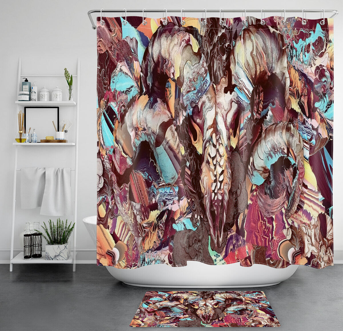 Tribe Totem Antelope Skull Printed Shower Curtain In Multiple Colors
