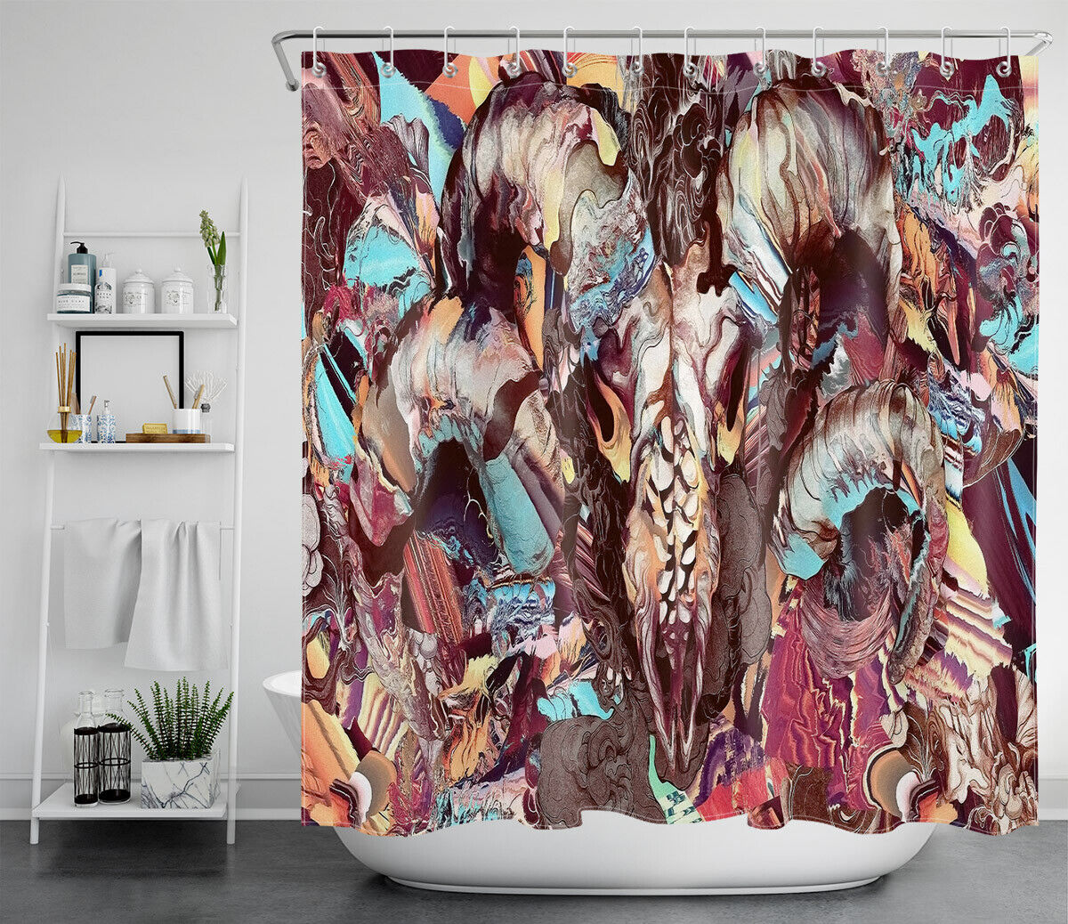 Tribe Totem Antelope Skull Printed Shower Curtain In Multiple Colors - Image 2