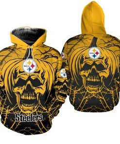 Trick Or Treat In Style With Pittsburgh Steelers Halloween Pumpkin Skull Zip Hoodie