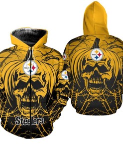 Trick Or Treat In Style With Pittsburgh Steelers Halloween Pumpkin Skull Zip Hoodie