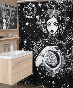 Triple Moon Goddess Print Shower Curtain for Spiritual Bathroom Decor
