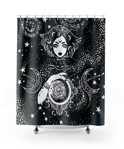Triple Moon Goddess Print Shower Curtain for Spiritual Bathroom Decor