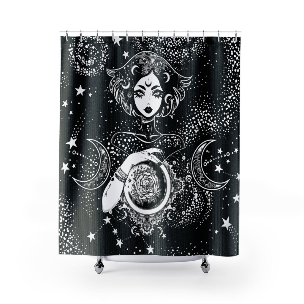 Triple Moon Goddess Print Shower Curtain for Spiritual Bathroom Decor