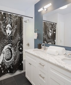 Triple Moon Goddess Print Shower Curtain for Spiritual Bathroom Decor