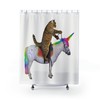 Trippy Cat Art Shower Curtain With Funny Cat Riding Unicorn Design