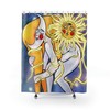 Trippy Celestial Shower Curtain With Abstract Sun And Moon Design For Hippie Bathroom Decor