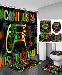 Trippy Gamer Vintage Shower Curtain with Hippie Cannabis Leaf Psychedelic Marijuana Weed - Gaming Bathroom Decor