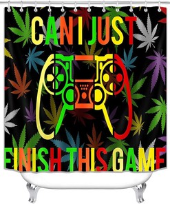 Trippy Gamer Vintage Shower Curtain with Hippie Cannabis Leaf Psychedelic Marijuana Weed - Gaming Bathroom Decor