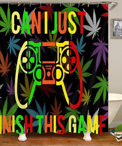 Trippy Gamer Vintage Shower Curtain with Hippie Cannabis Leaf Psychedelic Marijuana Weed - Gaming Bathroom Decor