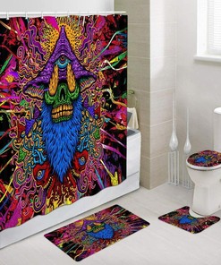 Trippy Hippie Mushroom Skull Shower Curtain, Unique Bathroom Accessory