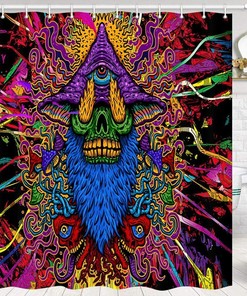 Trippy Hippie Mushroom Skull Shower Curtain, Unique Bathroom Accessory